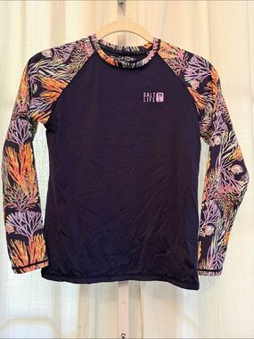 Salt Life Navy Rash Guard with Coral-Print Sleeves